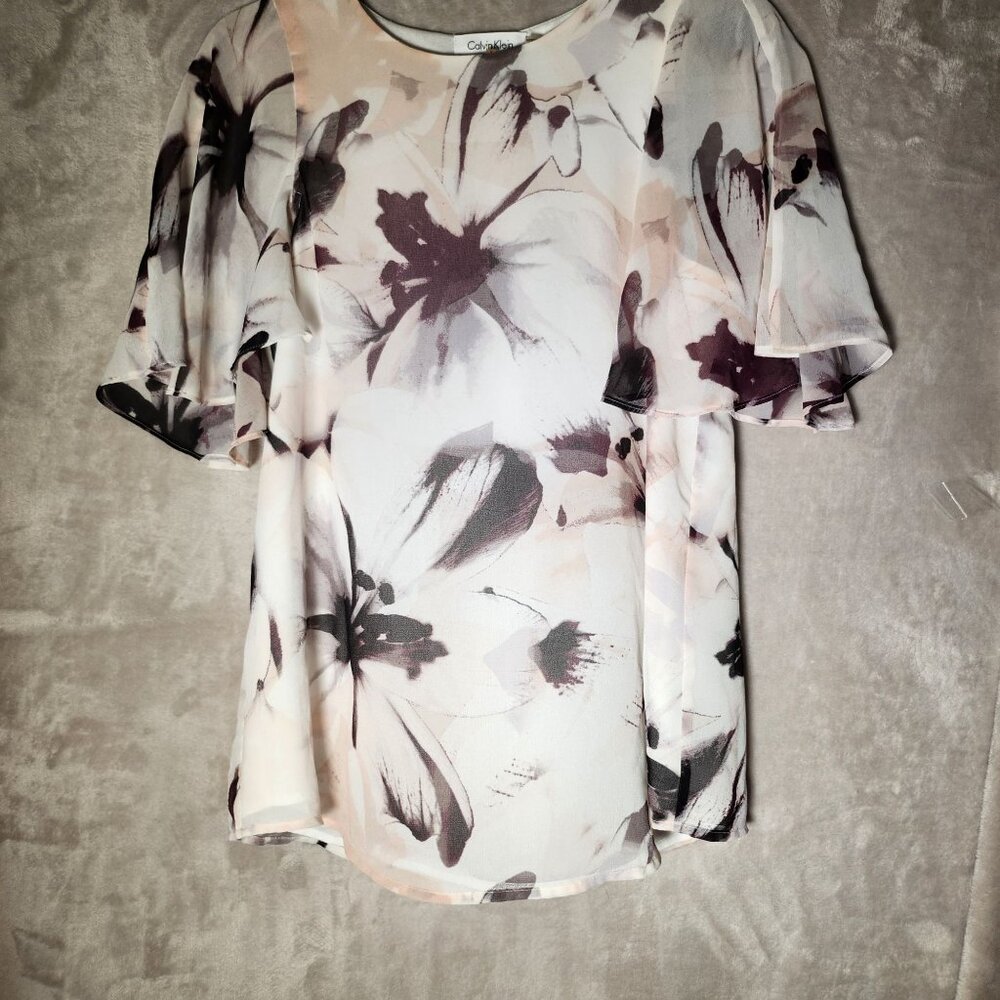 Calvin‎ Klein Floral Print Beachy Artsy Comfortable Romantic Short Sleeve Small - Picture 4 of 5